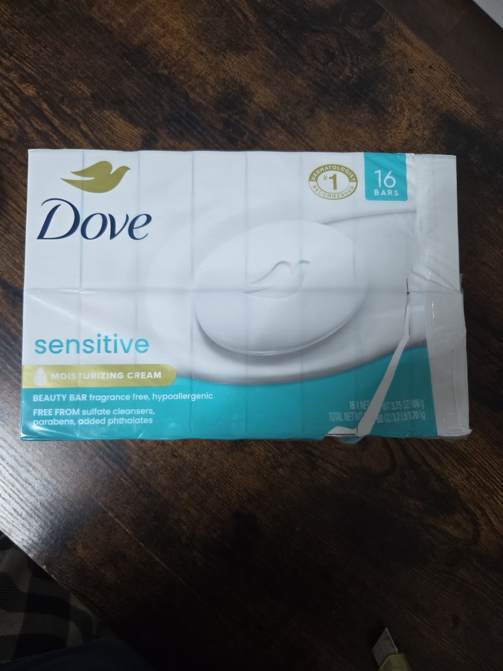 Dove Sensitive Moisturizing Cream Beauty Bar Soap Fragrance Free 3.75oz, 16 Bars